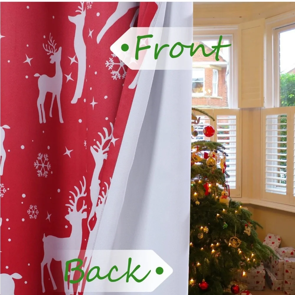 Deer Printed Christmas Curtains  52”Wx84”L Set of 2 panels